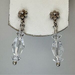 Vintage 925 Sterling Silver Crystal Dangle Earrings Floral Post